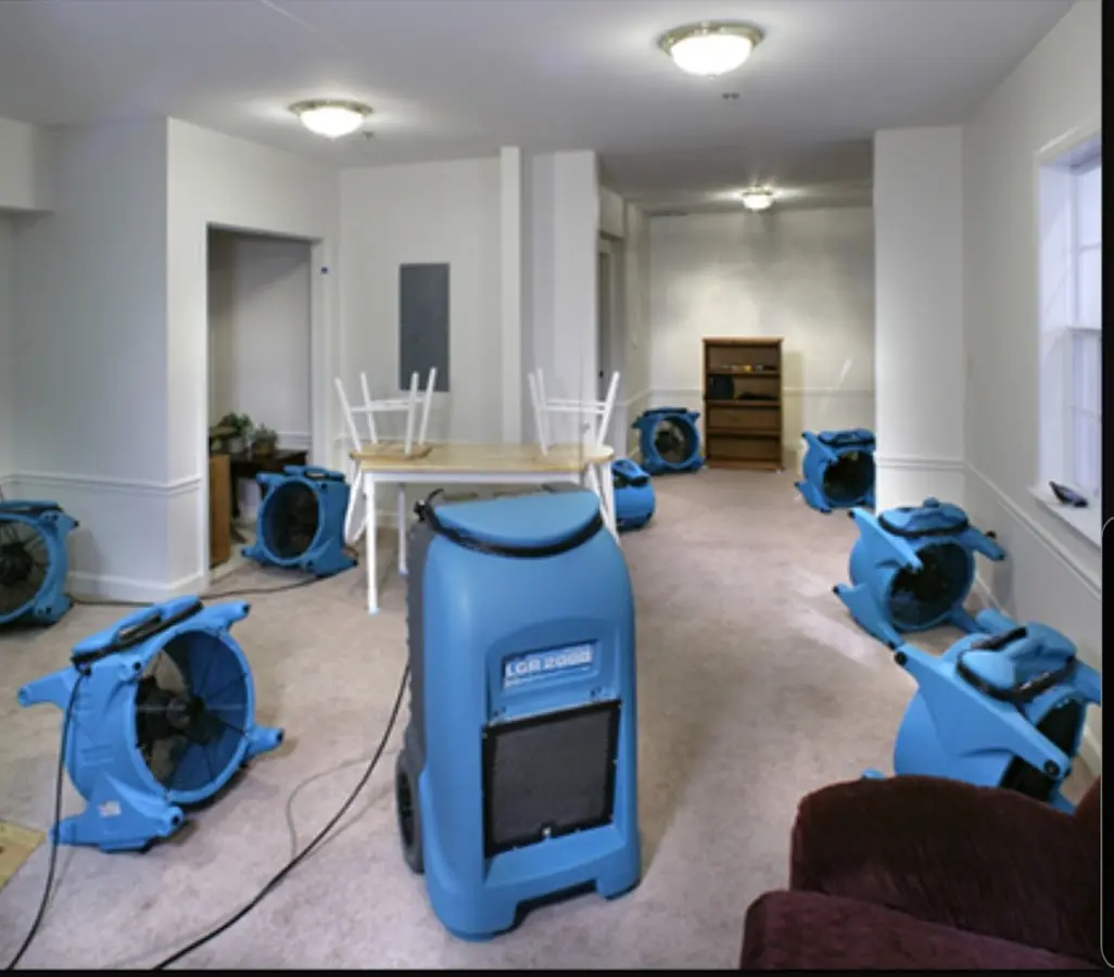 Air movers and dehumidifier setup for Water Extraction & Removal in Lindstrom